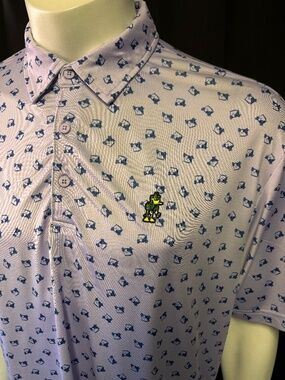 Mens Antigua golf polo with Golf Carts and Daffy Duck logo